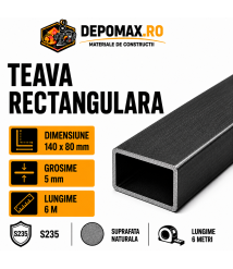 Teava rectangulara 140 x 80 x 5 mm, 6 metri